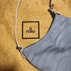 ✨ Rare, Authentic Fendi “Oyster” Shoulder Bag – Light Blue Jacquard + Dust Bag ✨